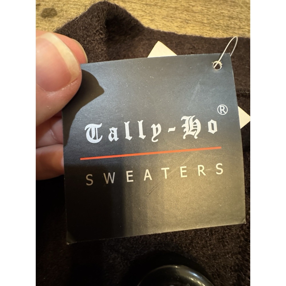 Vintage Tally Ho 100% Wool Sweater Brown Open Front Short Sleeve Jacket Size 2X - Picture 8 of 10